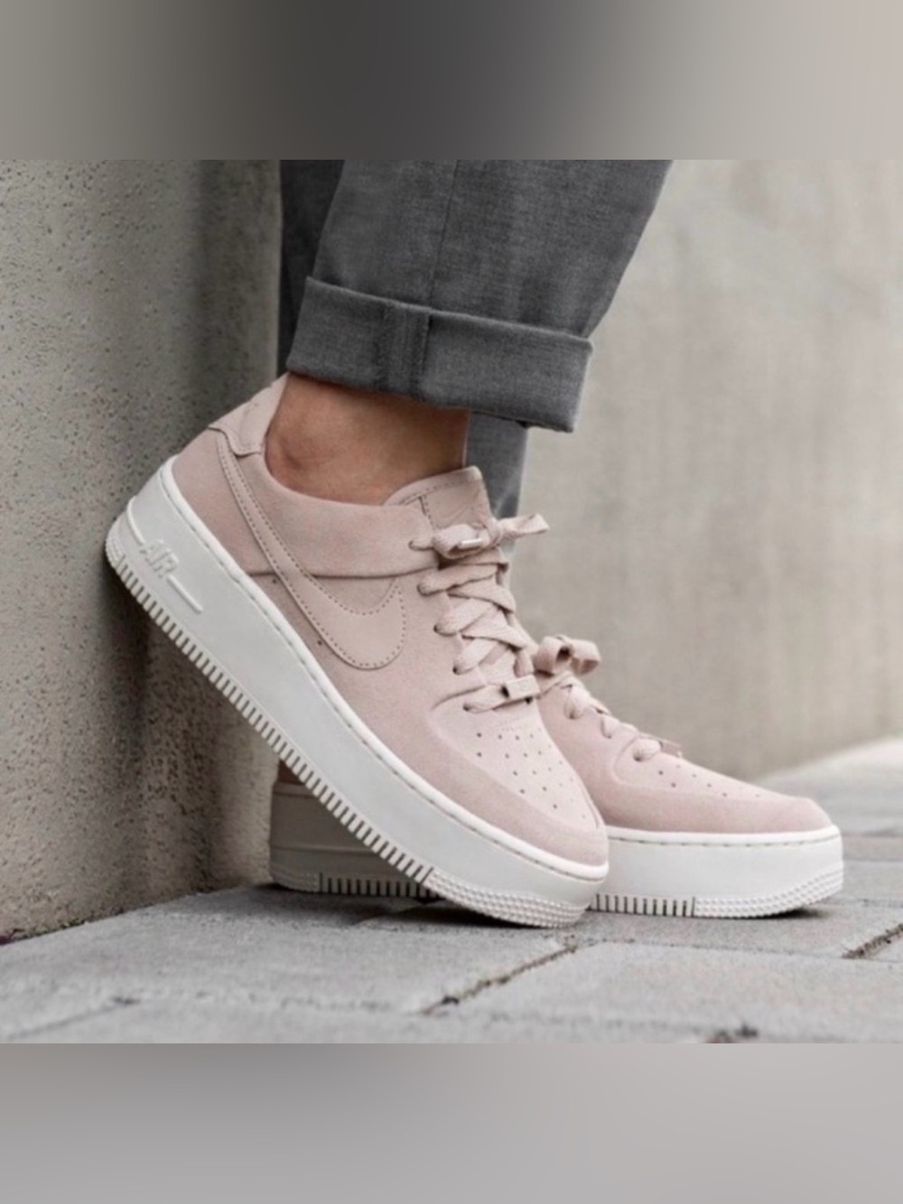 Nike Air Force 1 Sage Low Particle Beige pink Suede Platform Sneakers 10